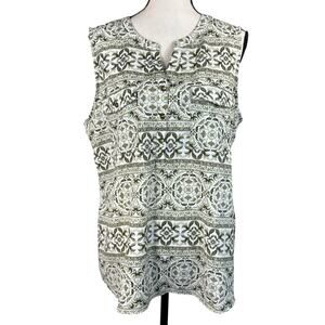 Croft & Barrow X-Large Top Geometric Sleeveless V-Neck Pockets Stretch Hi-Low